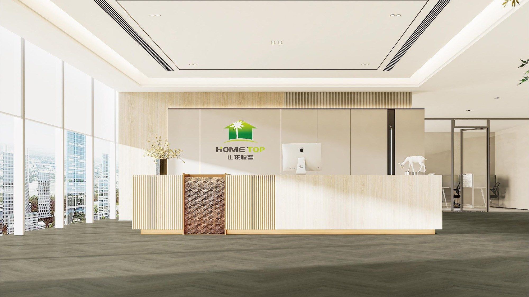 恒普 HK1005 人字拼 SPC 地板用于商务楼前台大堂